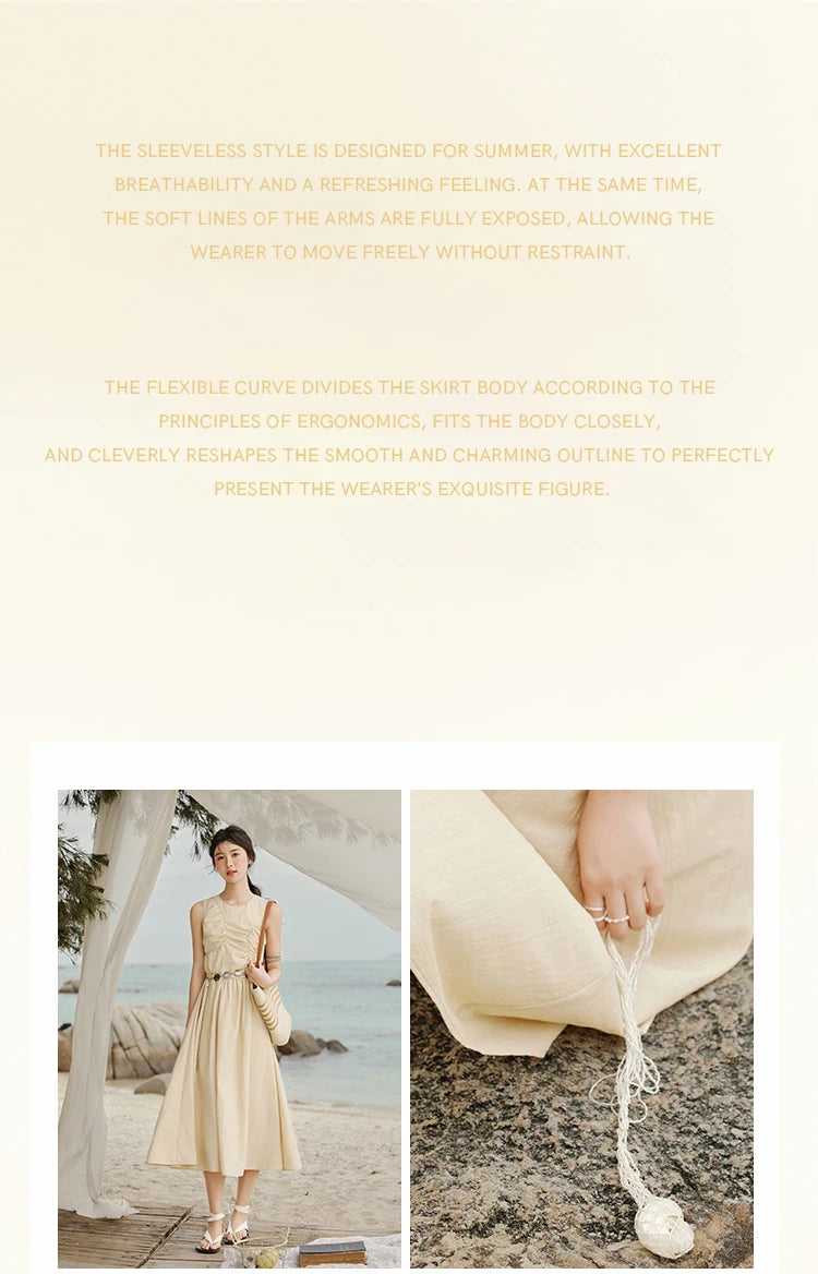 MISHOW Office Lady Summer Dress Women 2025 New Round Neck Sleeveless Solid with Belt Dresses Female Fashion Slimming MXE31L2188