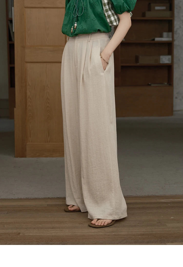 MISHOW Women Casual Wide Leg Pants 2025 Summer Button Pocket Versatile High Waist Slim Straight Pants Female Clothing MXE39K0962