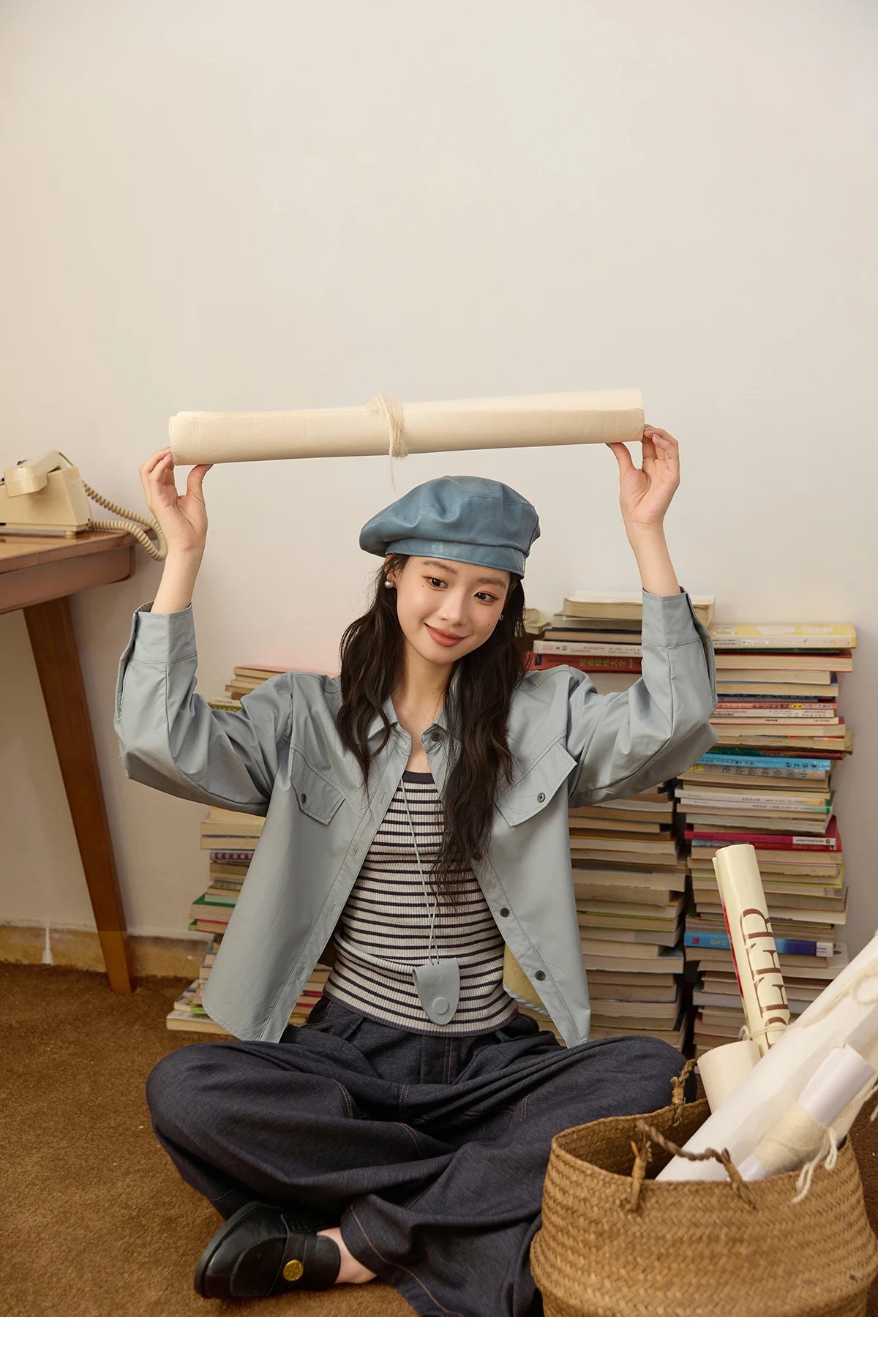 MISHOW Women's Two-Piece Set 2025 Autumn Vintage Striped Vest Solid Turn Down Collar Jacket Commute with Pendant Sets MXE45T1396