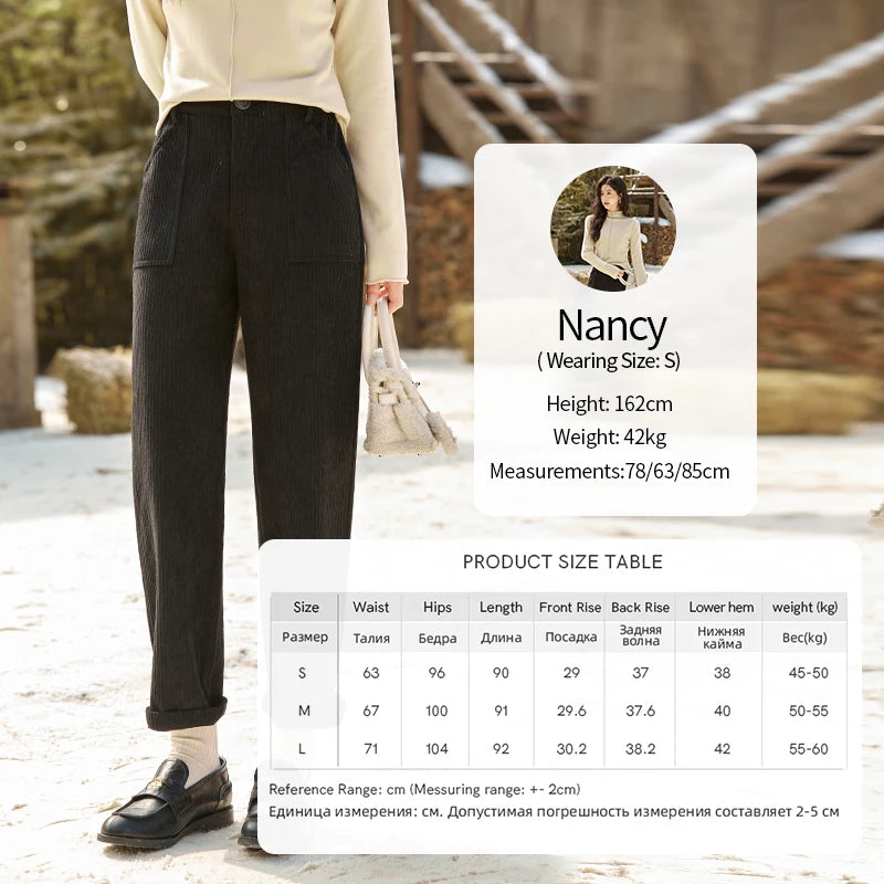 MISHOW Corduroy Pants High Waist Straight Pants Pocket Design Velvet Inside Comfortable Touch Slim Fit Office Lady MXD55K0813