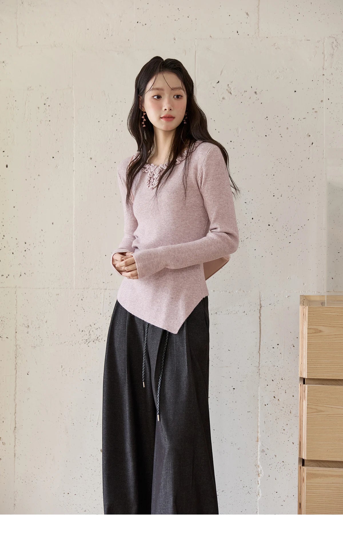 MISHOW Women's Trousers 2025 Autumn Winter Lace-up Gray Wide-leg Pants High Waist Slim Commuting Casual Pants Women MXE51K1106