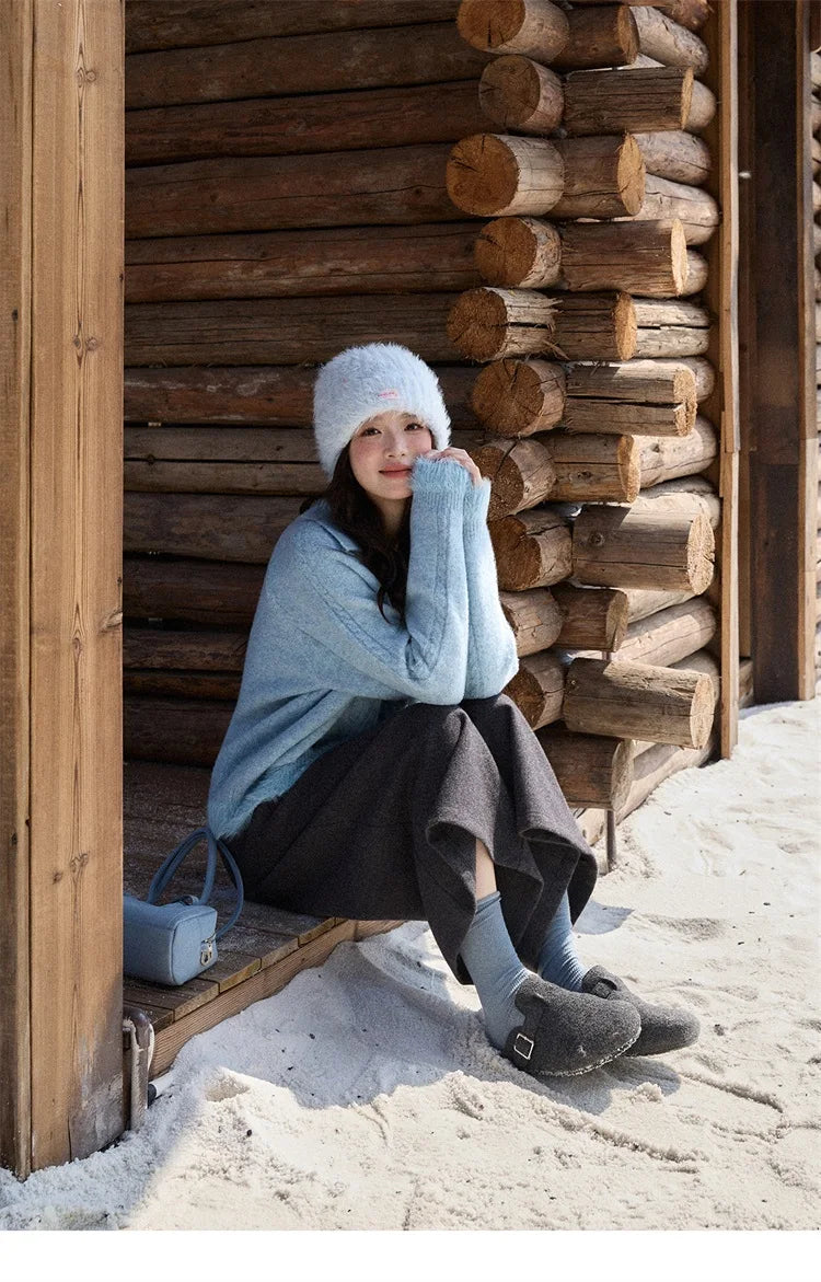 MISHOW Women's Pants 2025 Fashion Gray Wool Wide-leg Pants High-waisted Cropped Retro Style Commuting Pants Warm MXE90K1128