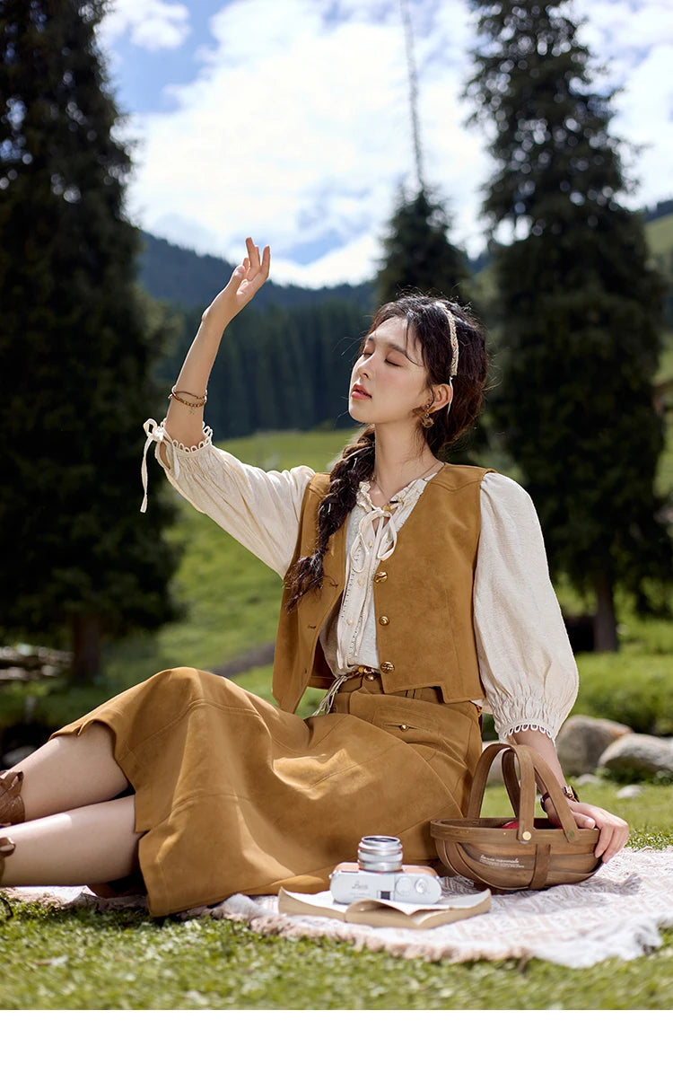 MISHOW Retro High Waist Suede Midi Skirt for Women Autumn 2024 Symmetrical Lip Pouch Skirts Slim Solid A-LINE Skirt MXD41B0486