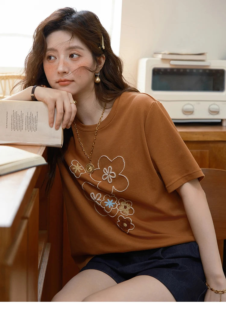 MISHOW Fashion Print T-shirt Women's 2025 Summer New O-Neck Short Sleeve Tee Casual Versatile Top Women's Clothing MXE36T0576