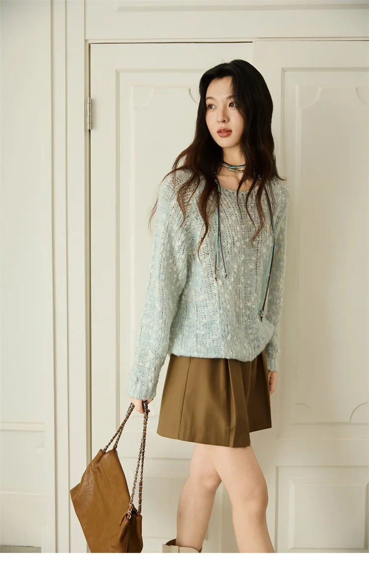 MISHOW Scoop Neck Loose Sweater 2025 Autumn Raglan Sleeve Casual Knitted Top Hollow-out Wool Blend Soft Warm Sweaters MXE46Z2565