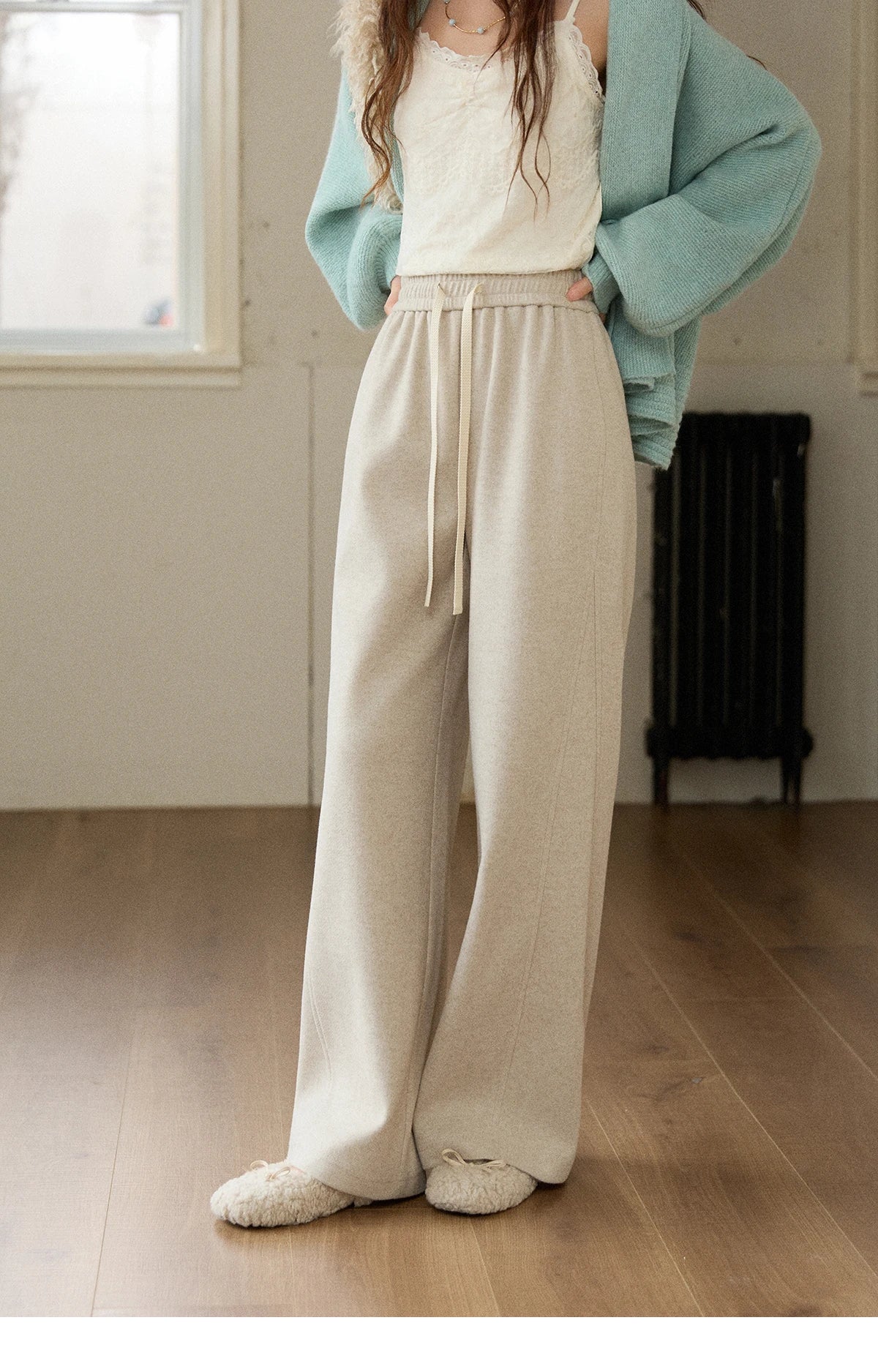 MISHOW Wide-leg Pants for Women 2025 Autumn Winter High Waist Straight Lace-up Loose Pants Retro Casual Slim Pants MXE89K1100