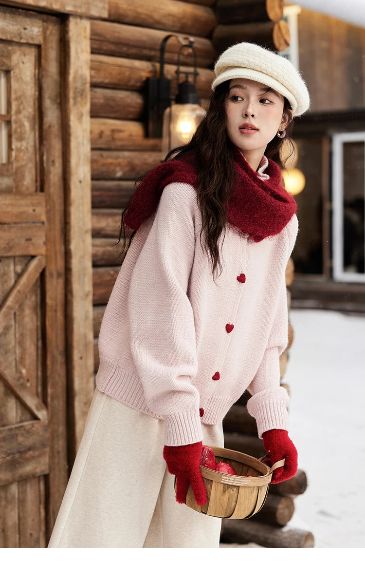 MISHOW Love Heart Button Sweater Color Clash Women Winter Clothing Knitted Cardigan Loose Versatile Thick Warm Tops MXD58Z1127