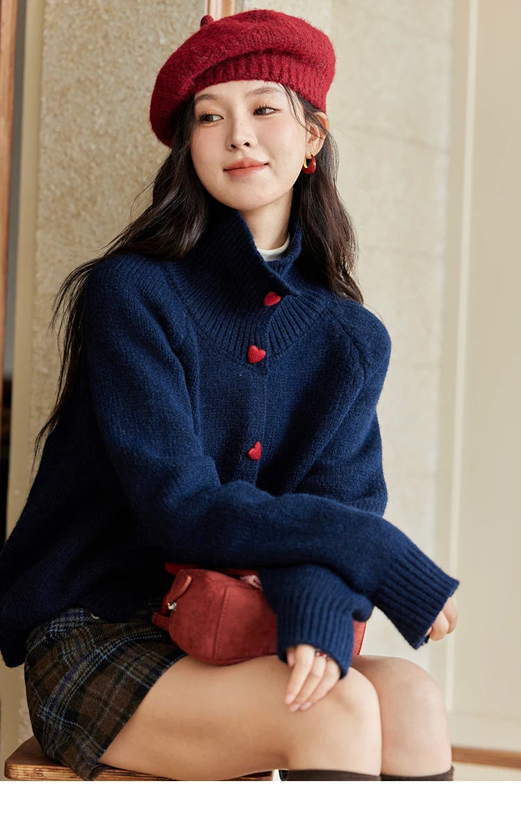 MISHOW Love Heart Button Sweater Color Clash Women Winter Clothing Knitted Cardigan Loose Versatile Thick Warm Tops MXD58Z1127