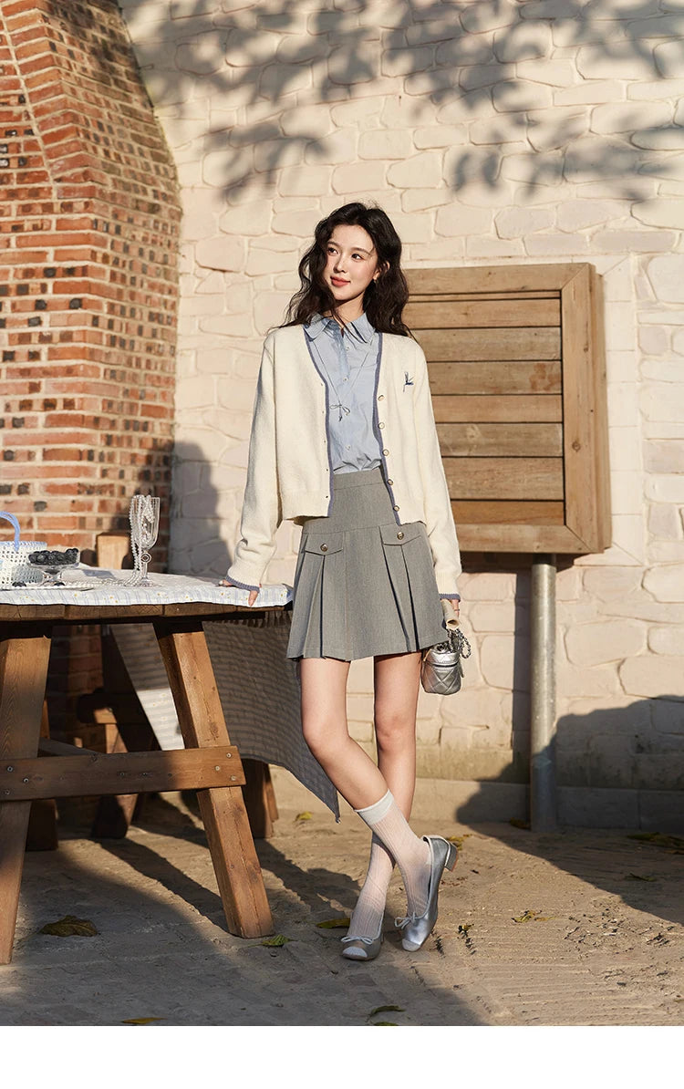 MISHOW Women's 100 Cotton Blue Shirt Spring 2025 Hem Lace Shirt Lapel Collar Commute Top Casual Solid Loose Shirts MXE12C0410