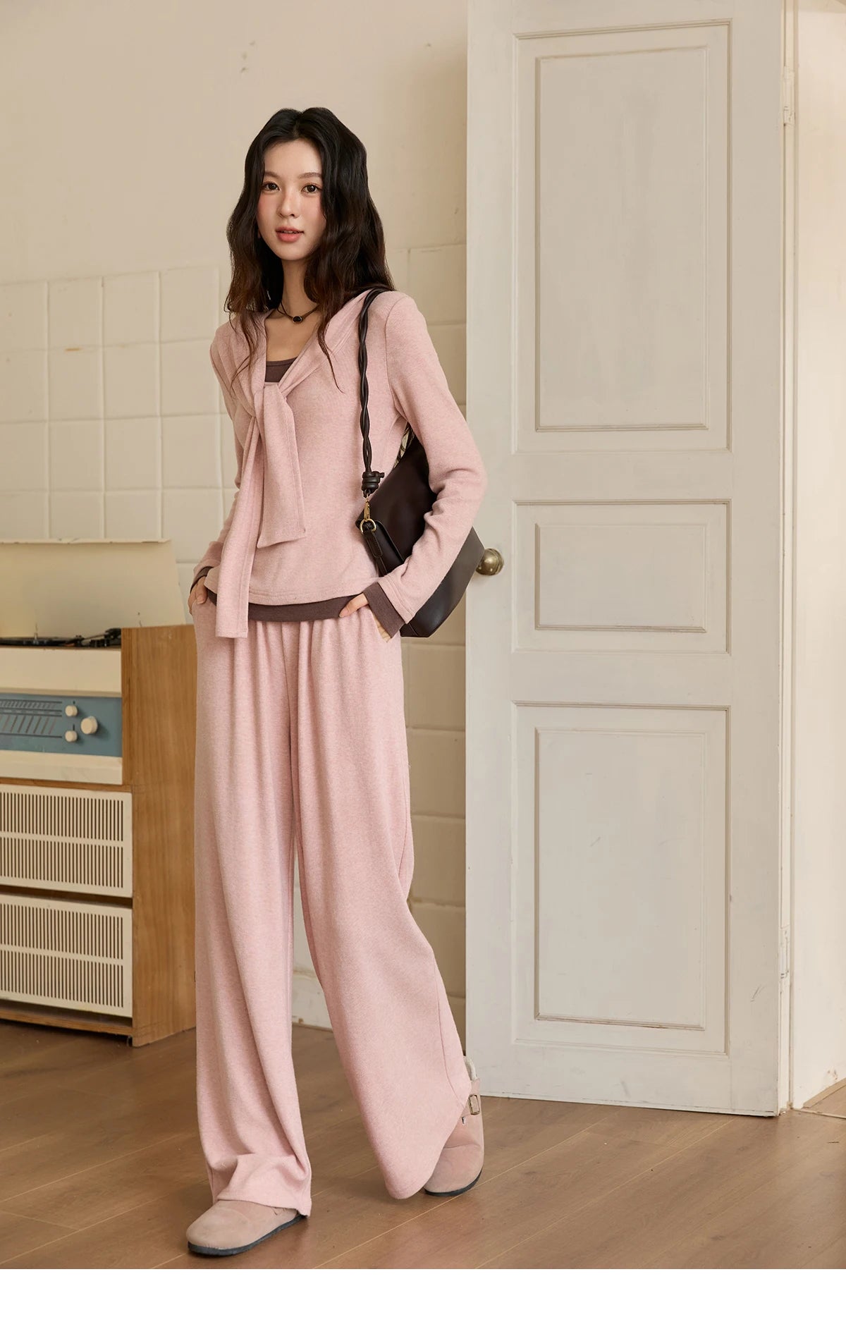 MISHOW Elastic Waist Casual Pants 2025 Autumn Winter Solid Full Length Pants Loose Wide Leg Trousers Office Lady MXE89K1119