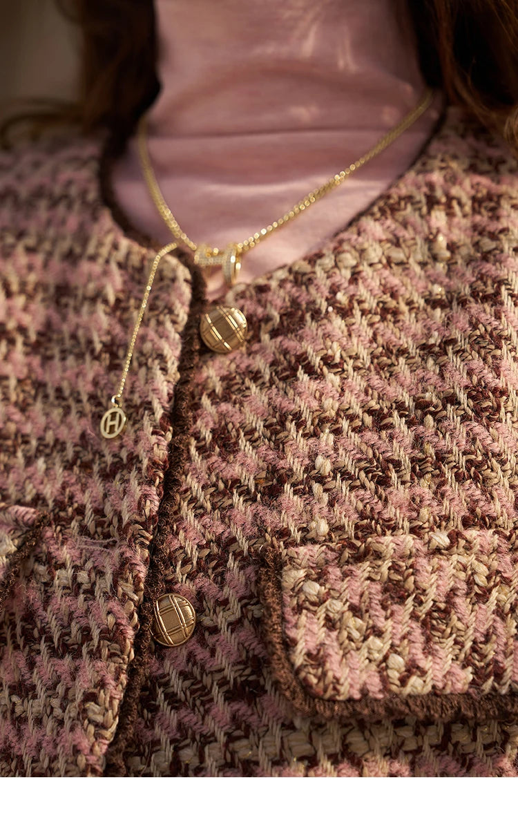 MISHOW Tweed Jacket for Women Luxury 2025 Winter Wool Blend Thick Coat High Quality Fashion Crew Neck Outerwear Top MXC57Y0021