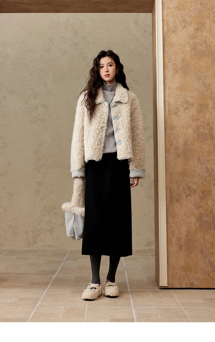 MISHOW Lamb Wool Jacket Women Suede Plush Thick Coat Spliced Turn-Down Collar Sweet Soft Senior Jacket Office Lady MXD59W0753