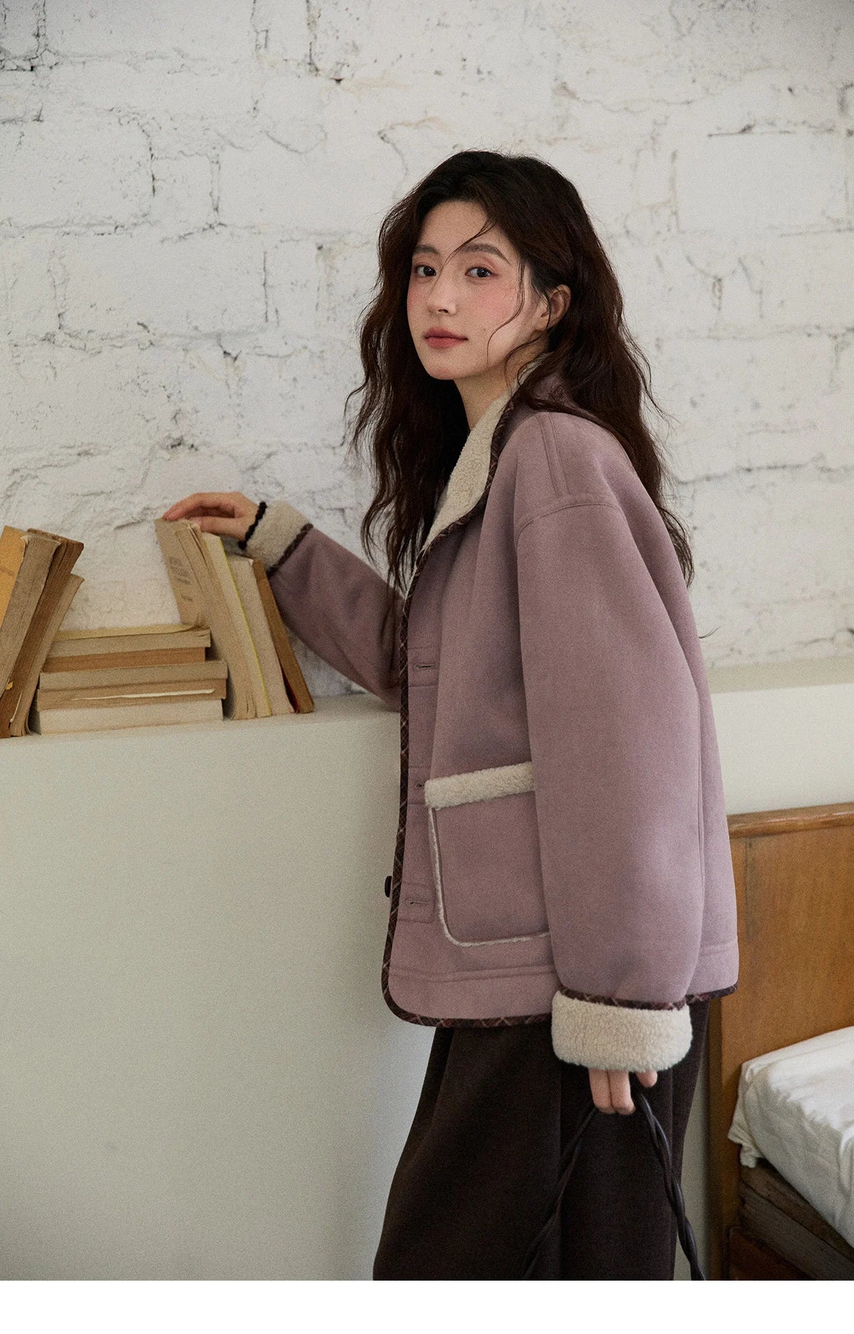 MISHOW Women Purple Coats 2025 Winter Luxury Turn-down Collar Double-sided Jacket Pocket Decoration Windproof Jacket MXE87W0940