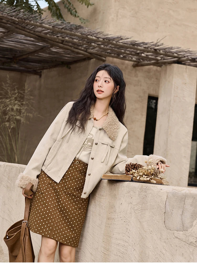 MISHOW French Polka Dot Skirt Women 2024 Winter American Retro High Waist A-line Skirt Symmetrical Side Pockets Skirt MXD34B0576