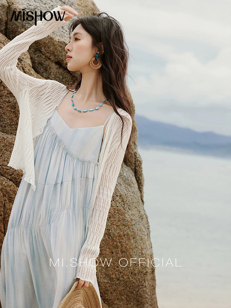 MISHOW Summer Casual Cardigan for Women 2025 New V-neck Long Sleeve Slim Knitted Cardigans Female Fashion White Tops MXE16Z1193