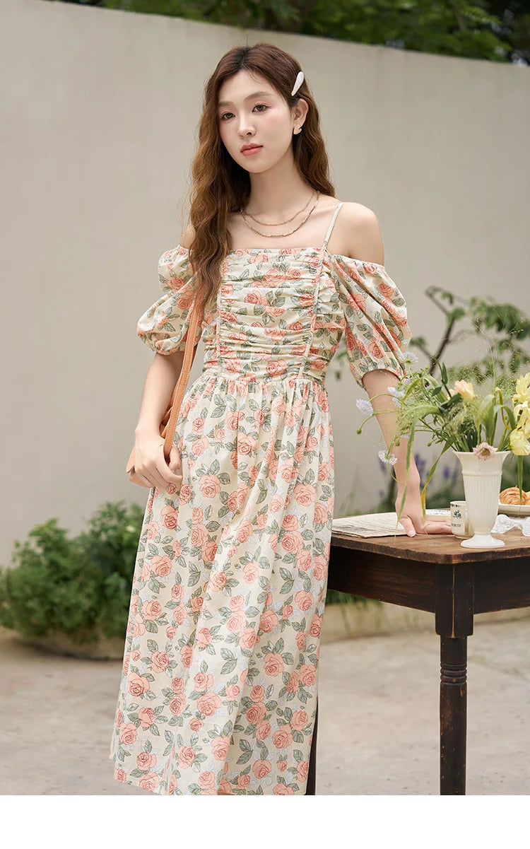 Mishow 100% Cotton Floral Puff Sleeve Dress MXC33L1397
