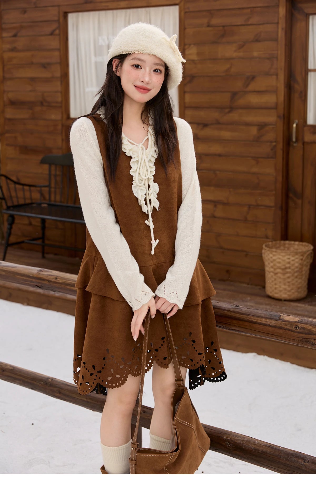 MISHOW Women Long Sleeve Tees 2025 Autumn New V-neck Wood Ear Hollow Out Knitted Sweater Women's  Beige Wool Top MXE51Z2595