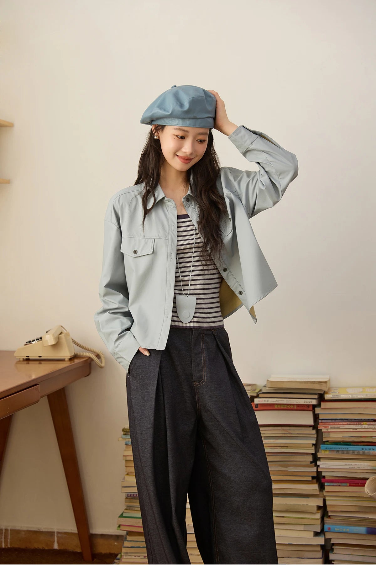 MISHOW Women's Two-Piece Set 2025 Autumn Vintage Striped Vest Solid Turn Down Collar Jacket Commute with Pendant Sets MXE45T1396