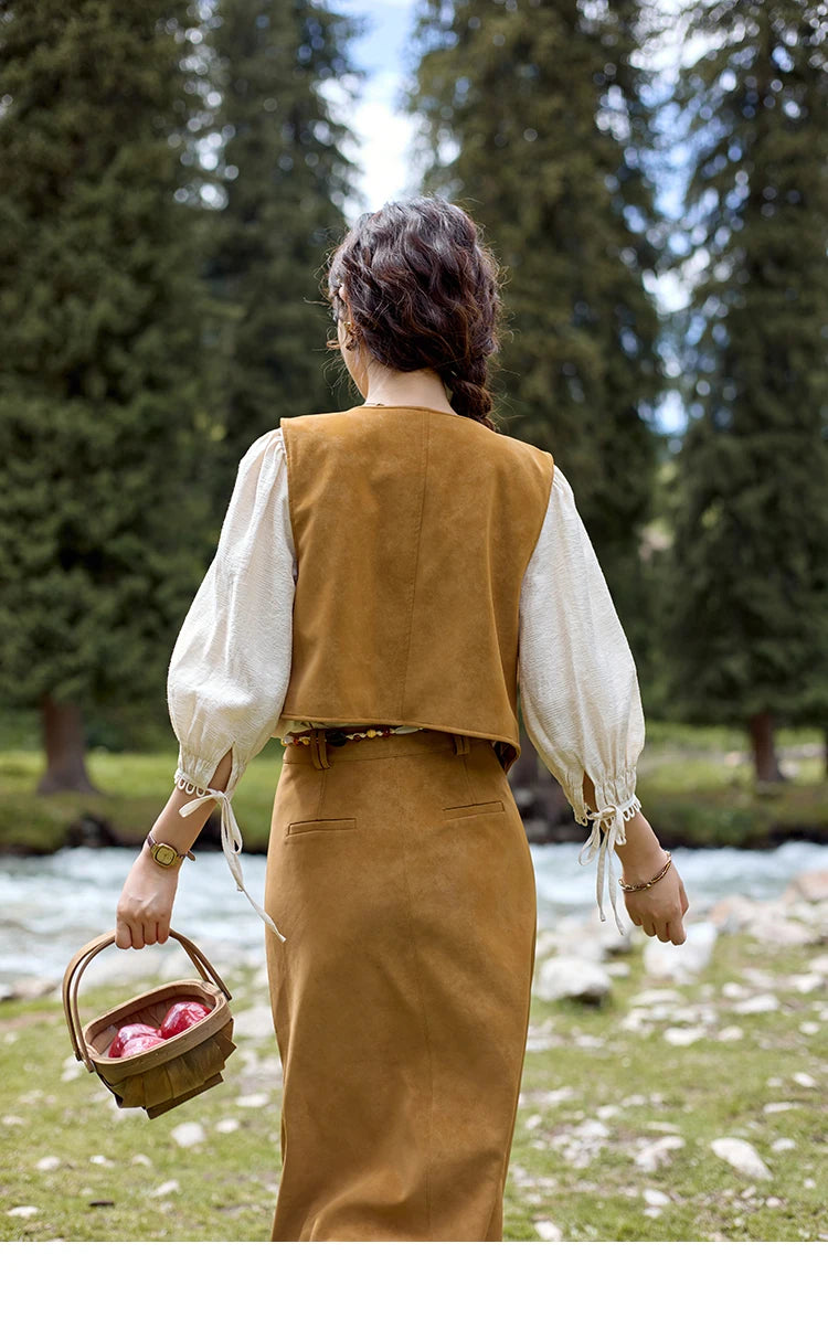 MISHOW Retro High Waist Suede Midi Skirt for Women Autumn 2024 Symmetrical Lip Pouch Skirts Slim Solid A-LINE Skirt MXD41B0486