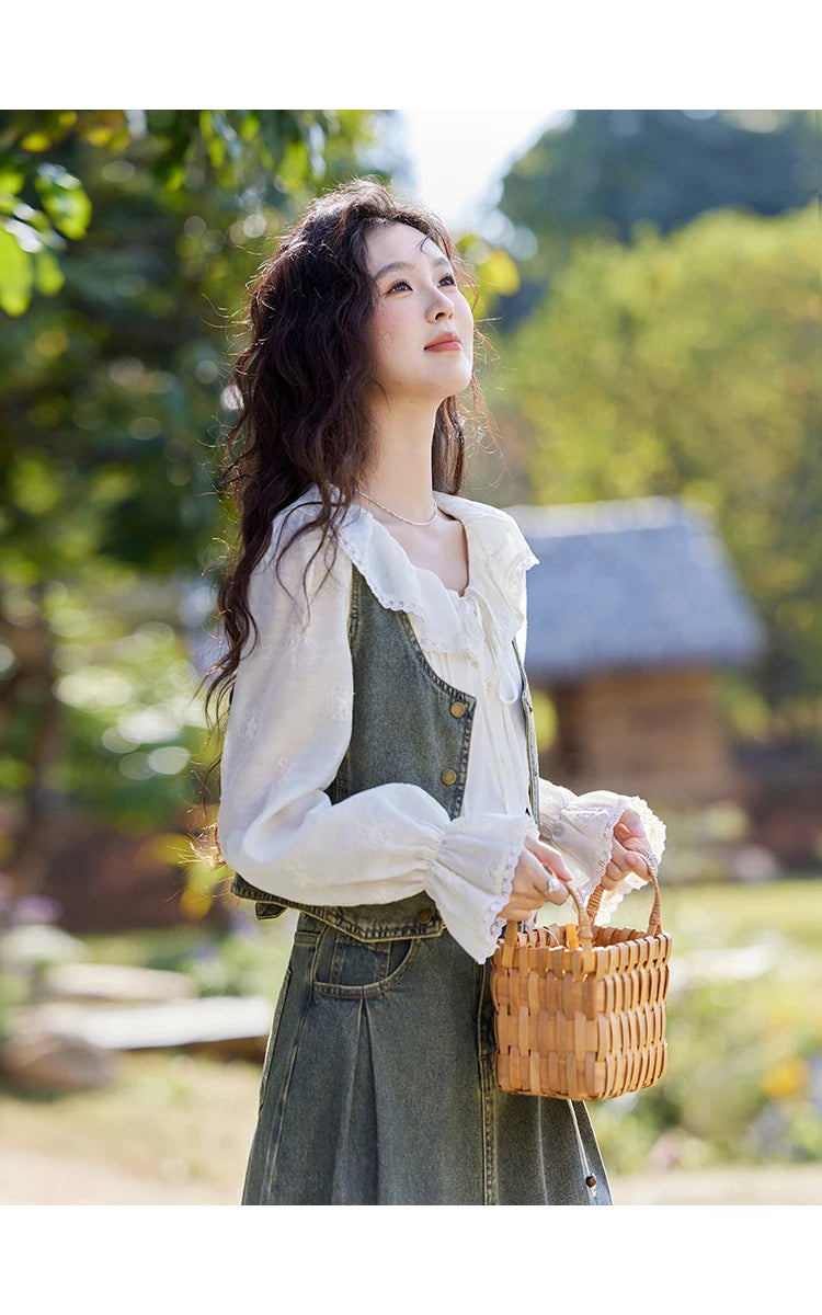 MISHOW Denim Vest Coat Midi Skirt Separately for Women Spring 2025 Korean Retro Washed Cotton Coat Slim A-line Skirt MXE13W0731