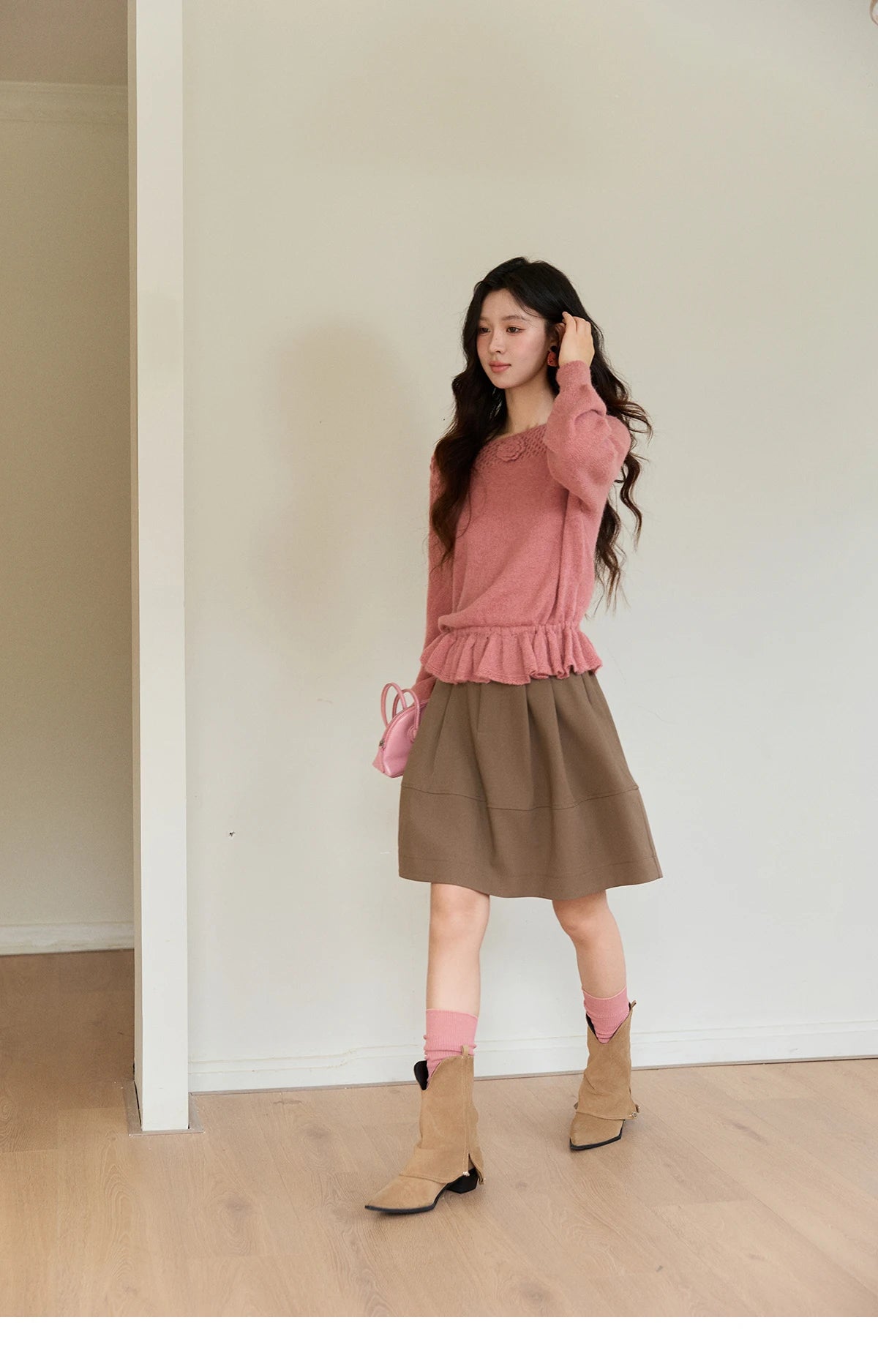 MISHOW Women's A-line Flower Bud Mini Skirt 2026 Spring High Waist Pleated Casual Short Skirt with Slanted Pockets MXF108B0767