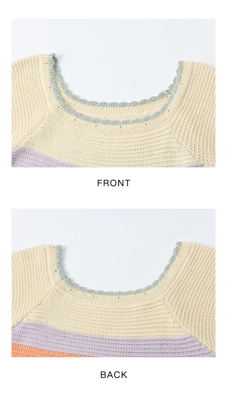 MISHOW Casual Stripe Knitted Pullover Women Summer New 2025 Short Sleeve Round Neck Slimming Tops Female Office Lady MXE31Z1222