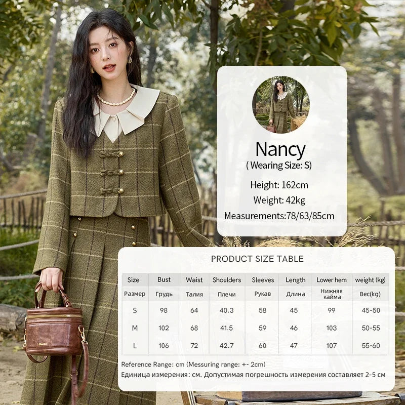 MISHOW Retro Plaid Tweed Jacket Short Skirt Separately Women 2024 Winter Doll Collar Jacket Pleated Mid Length Skirt MXD48W0469